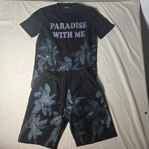 Black Pharaoh Mens M NWT 2pc Set Paradise With Me Tee Palm Skull Shorts